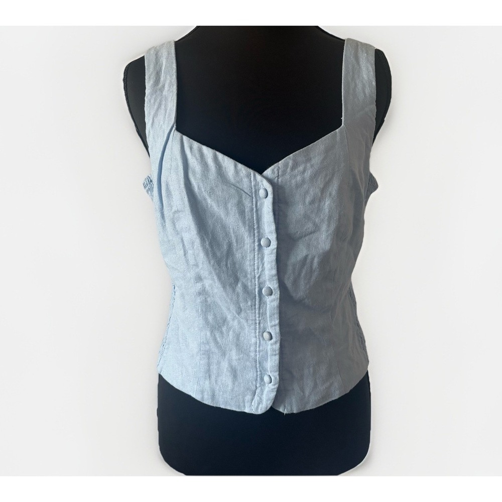 OLD NAVY Linen Blend Front Button Top Baby‎ Blue Women's S Peasant Resort NWT